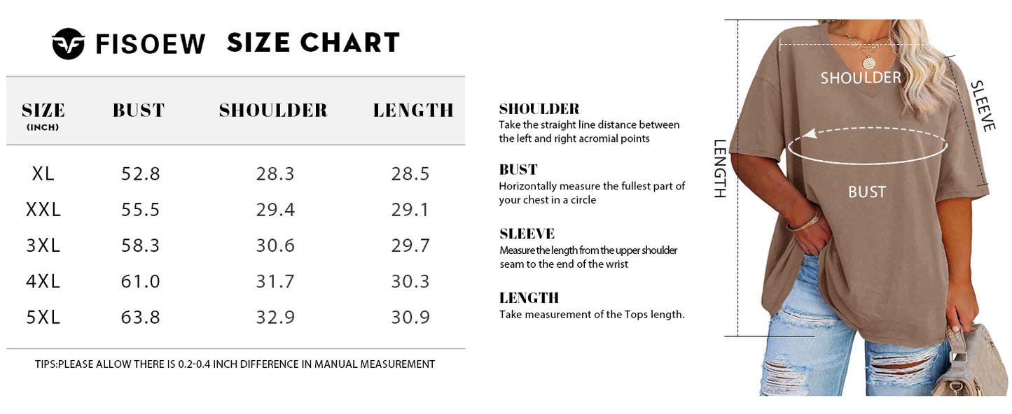 Fisoew Women's Plus Size V Neck T Shirts Summer Half Sleeve Tees Casual Loose Fit Cotton Tunic Tops